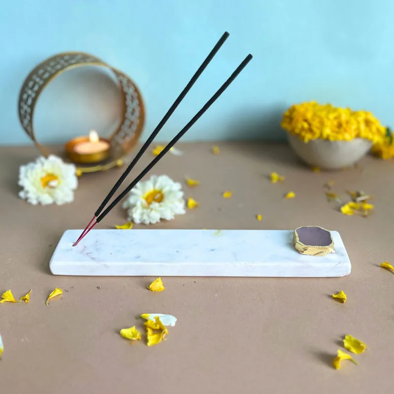 Nima Marble Incense Holder With Rose Quartz Plating - Pink media 1