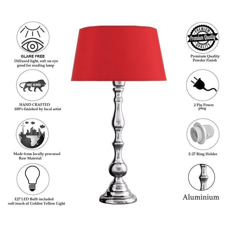 Graceful Gleam Silver Fabric Table Lamp - Silver,Red media 6