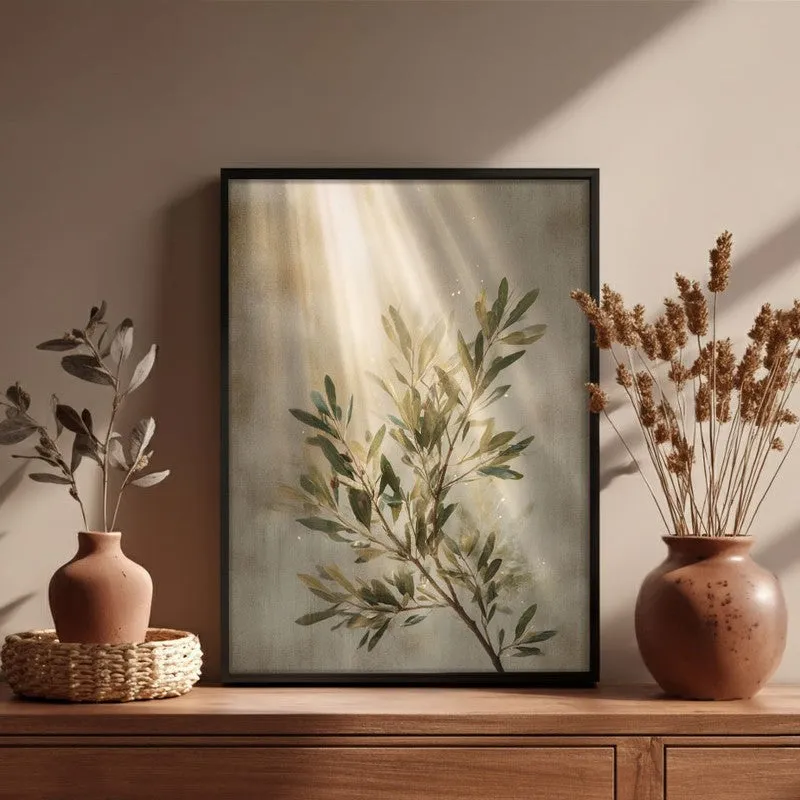Soft Olive Grace Archival Paper Wall Painting With Black Frame media 4