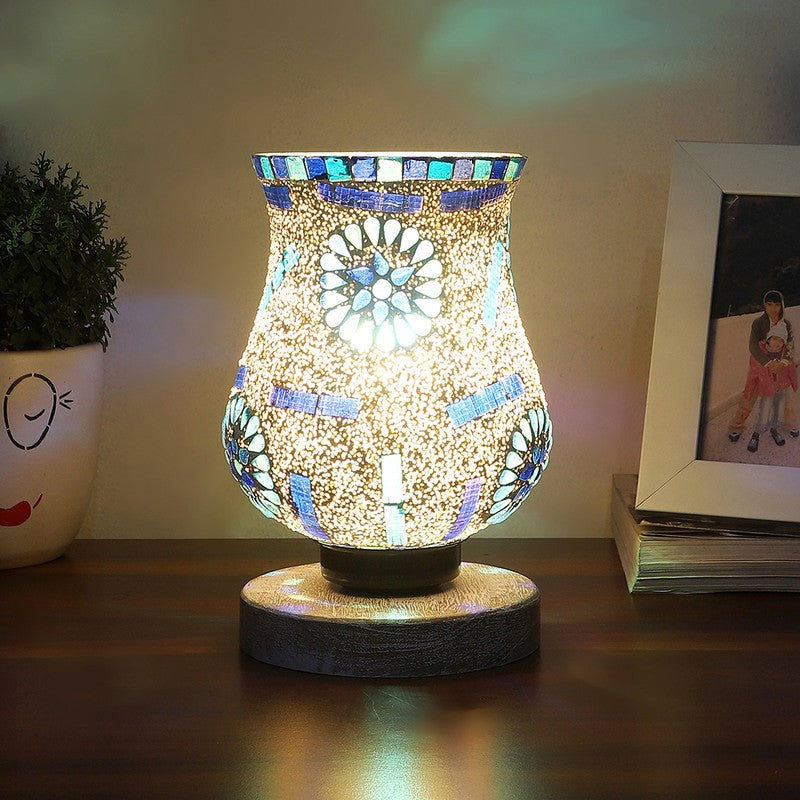 Brillora Mosaic Glass Table Lamp With Wooden Base - Multicolor