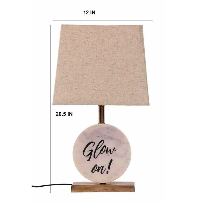 Glow On Marble & Brass Base Fabric Table Lamp - Beige,White media 5