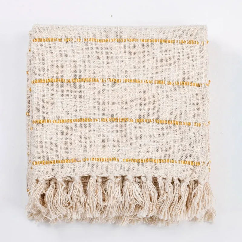 Pebble Wrap Striped Throw - Off White & Yellow media 9