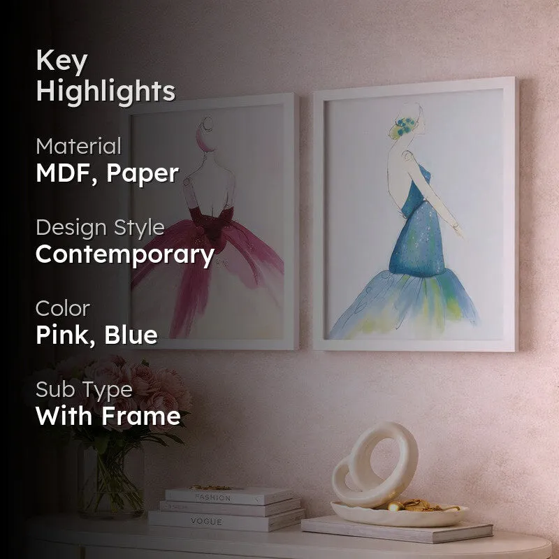 Belleza Paper Wall Painting With MDF Frame - Set Of Two media 2