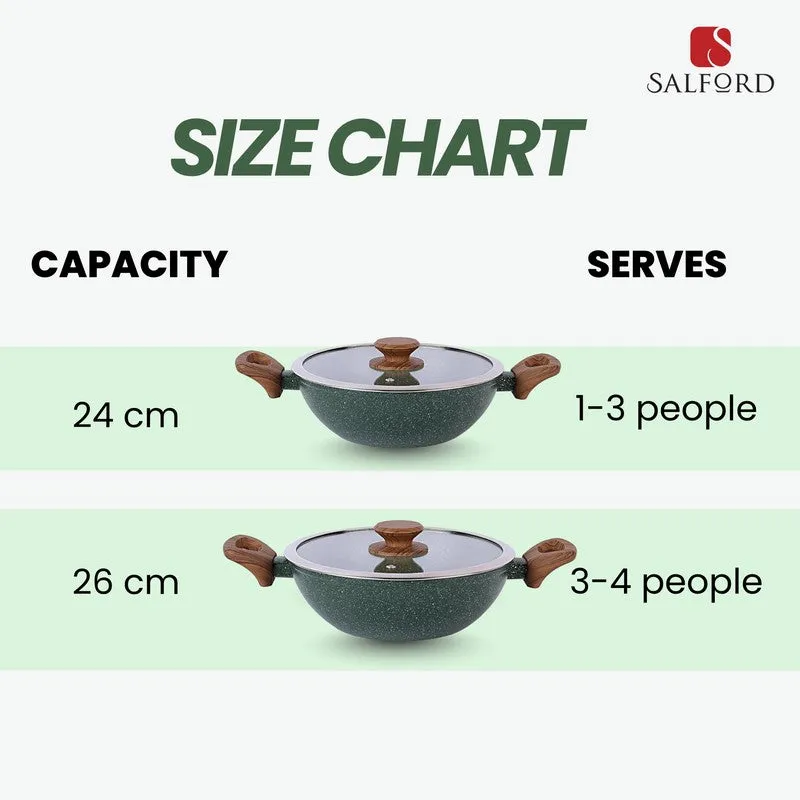 Salford Forged Non Stick Kadai with Glass Lid (Moss Green) -  3200 mL media 11