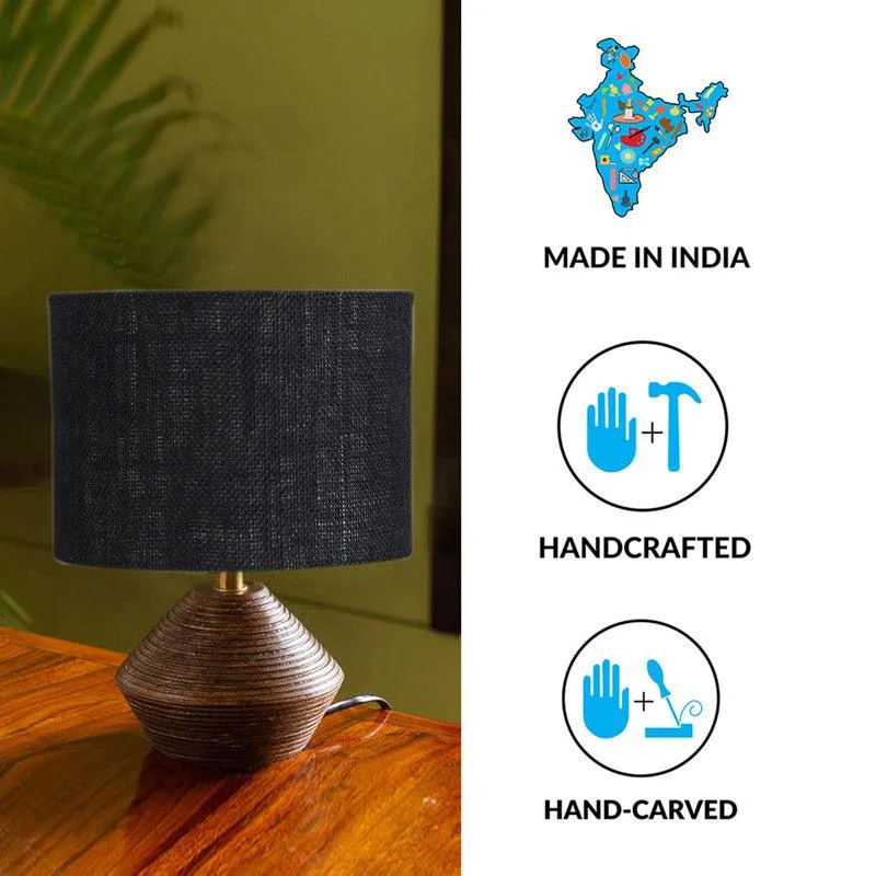 Yami Wooden Table Lamp With Jute Shade - Brown,Black media 4
