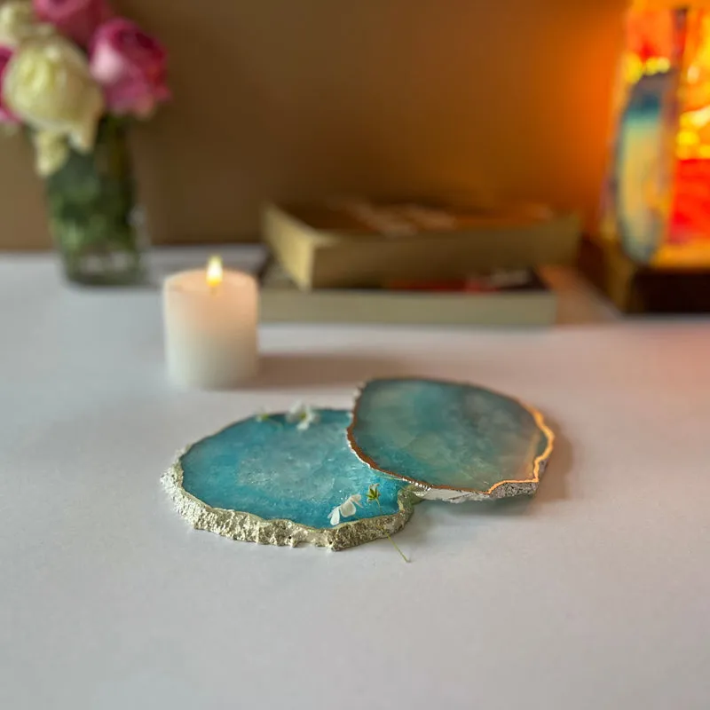 Byrona Handcrafted Crystal Agate Coaster (Turquoise) - Set Of Two media 4