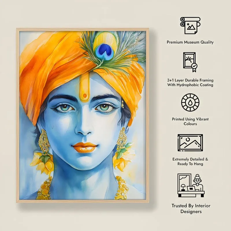 Divine Madhava Spiritual Archival Paper Wall Painting - Natural Brown Frame media 8