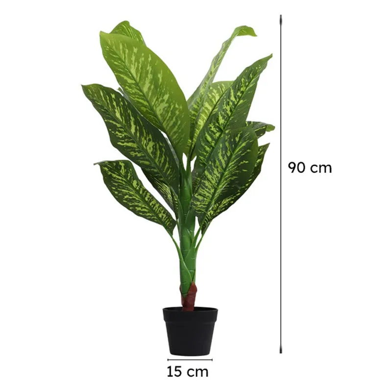 Artificial Dieffenbachia Plant With Black Plastic Pot 3 ft media 9