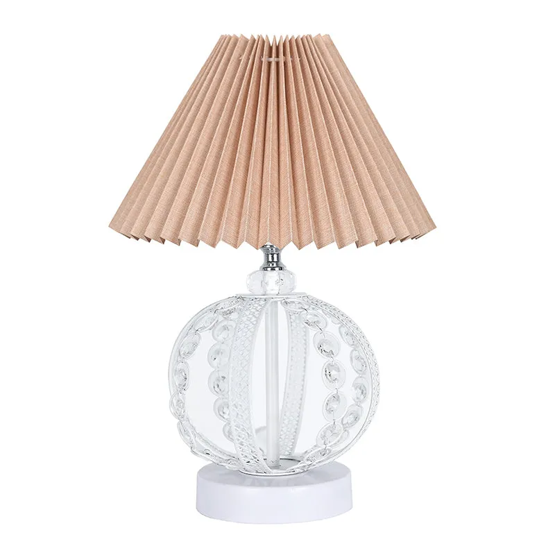 French Pleat Orna Metal Table Lamp - Beige,White media 3