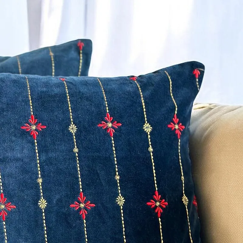 Vintage Vignettes Embroidered Cotton Cushion Cover - Set Of Two media 3
