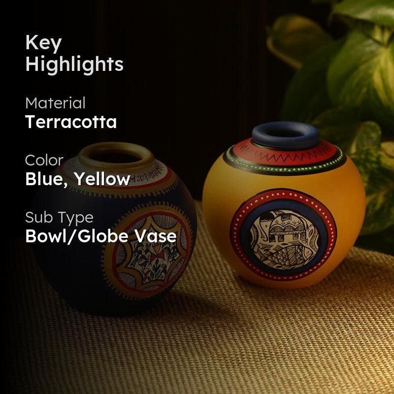 Kapiva Warli Handpainted Terracotta Vase - Set Of Two media 2