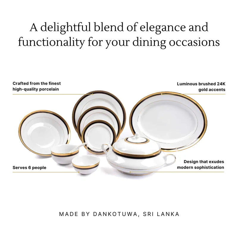 Vienna 24k Gold Brushed Porcelain Dinner Set (Blue) - 41 Piece Set media 5