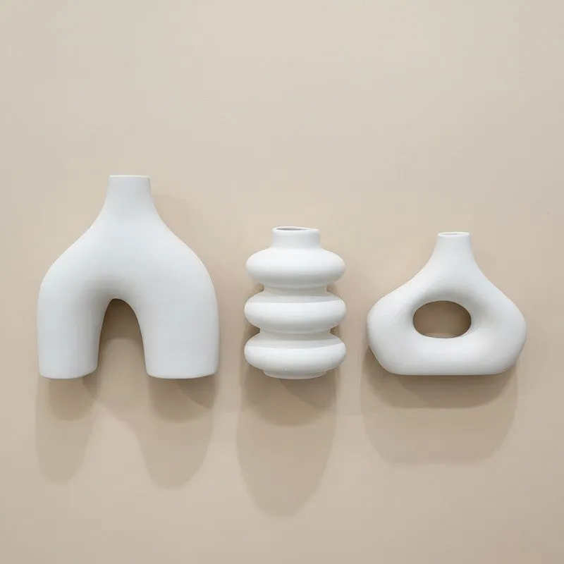 Archo Sculptural Abstract Ceramic Vase (White) - Set Of Three media 3