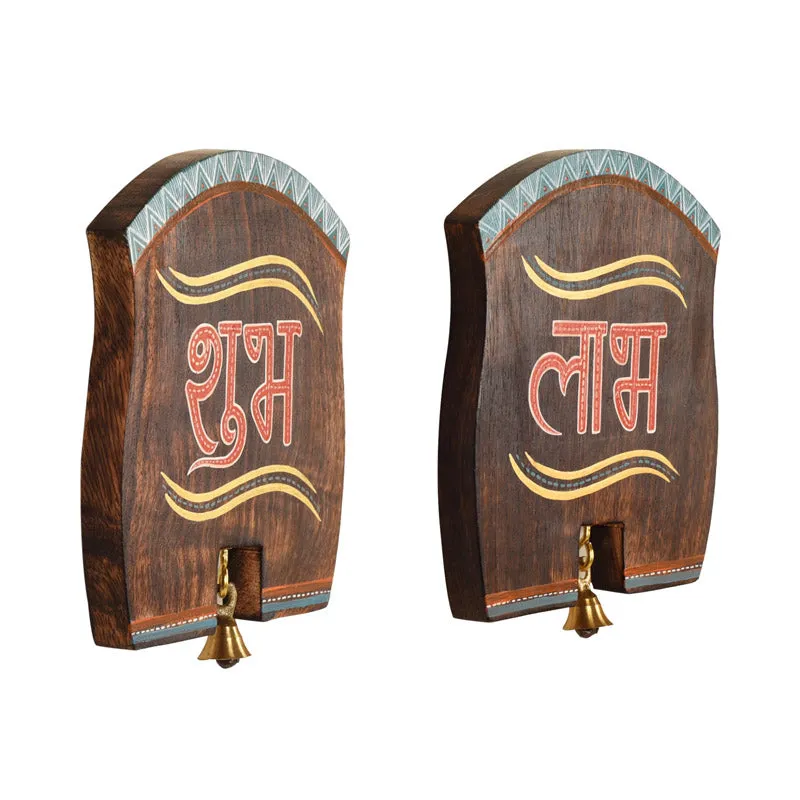 Sacred Shubh Labh  Handcrafted Wooden Wall Accent - Set of Two media 4