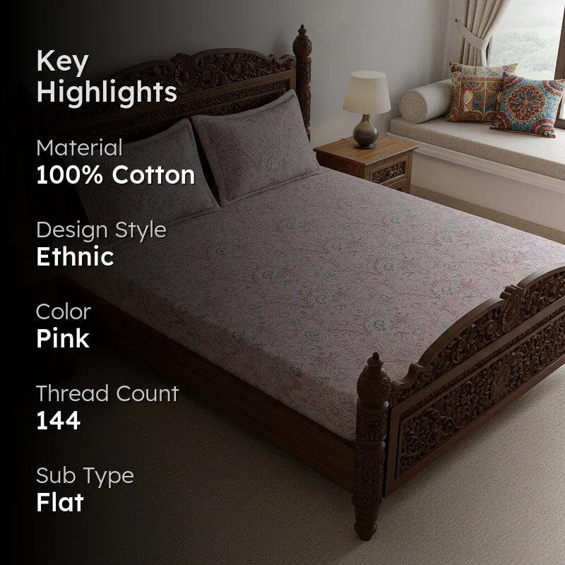 Samuna Floral Cotton Bedsheet (Pink) - 144 TC media 2