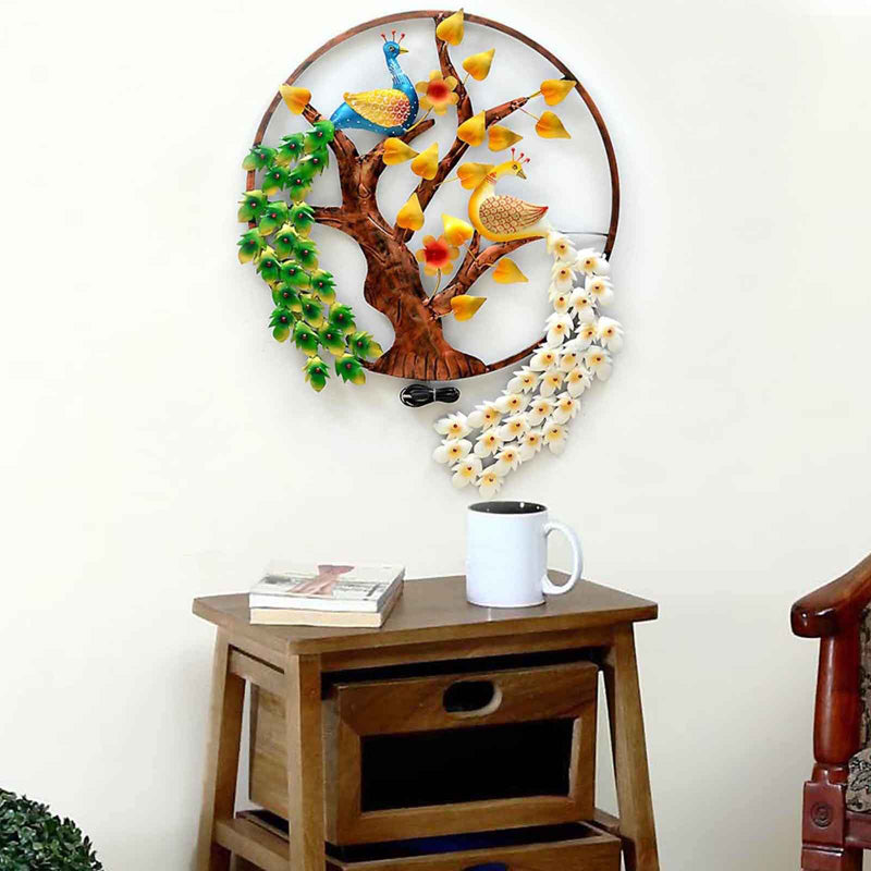 Peacock Pair in Tree Iron Wall Accent