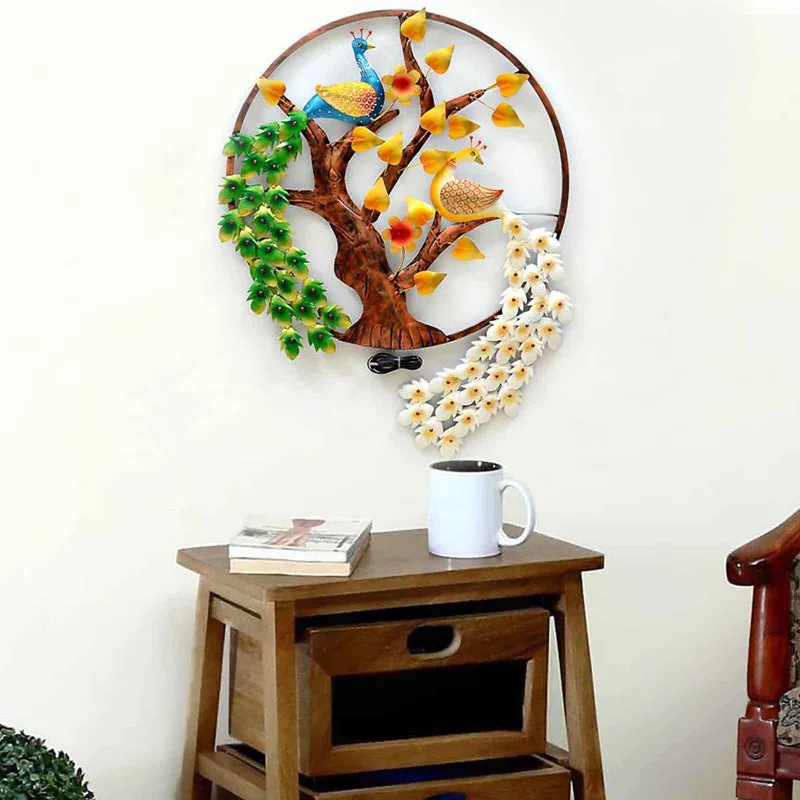 Peacock Pair in Tree Iron Wall Accent media 1