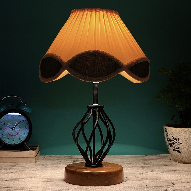 Auralisse Cotton Table Lamp With Wooden Base - Ivory