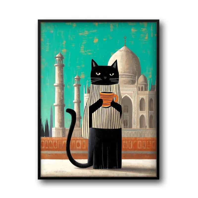 Taj Brew Cat Wall Painting With Frame media 3