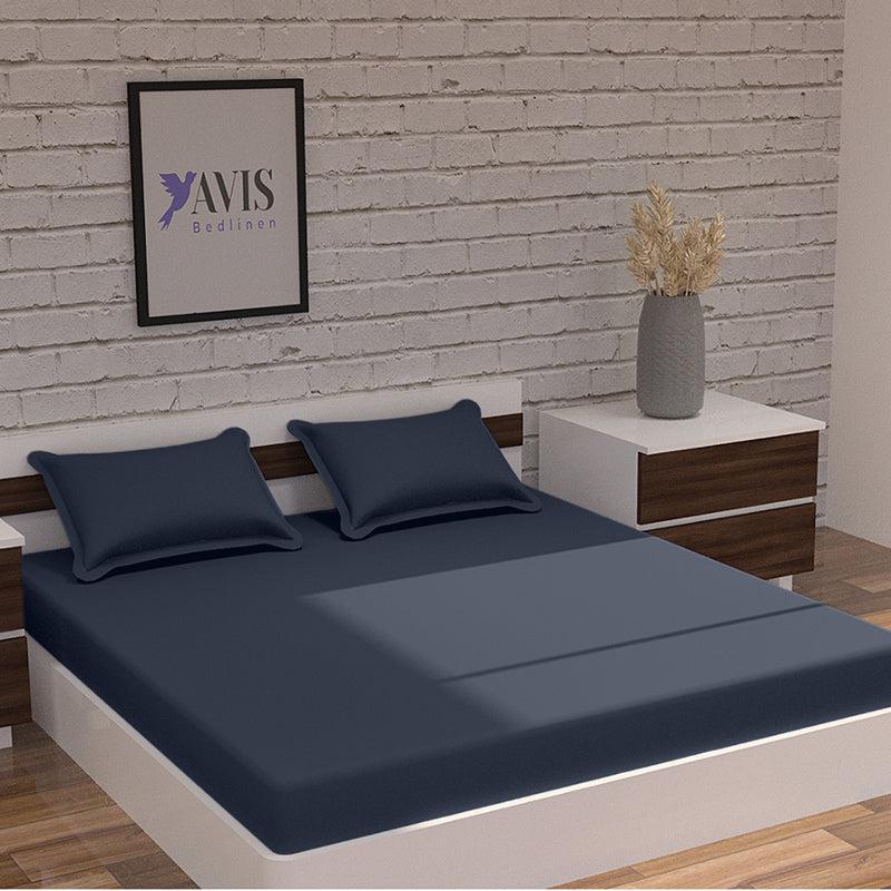 Plusherie Solid Cotton Bedsheet (Navy Blue ) - 600 TC media 3
