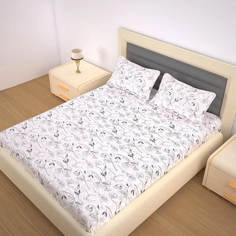 Bloom In Vine Floral Cotton Bedsheet (Ivory) - 200 TC media 4