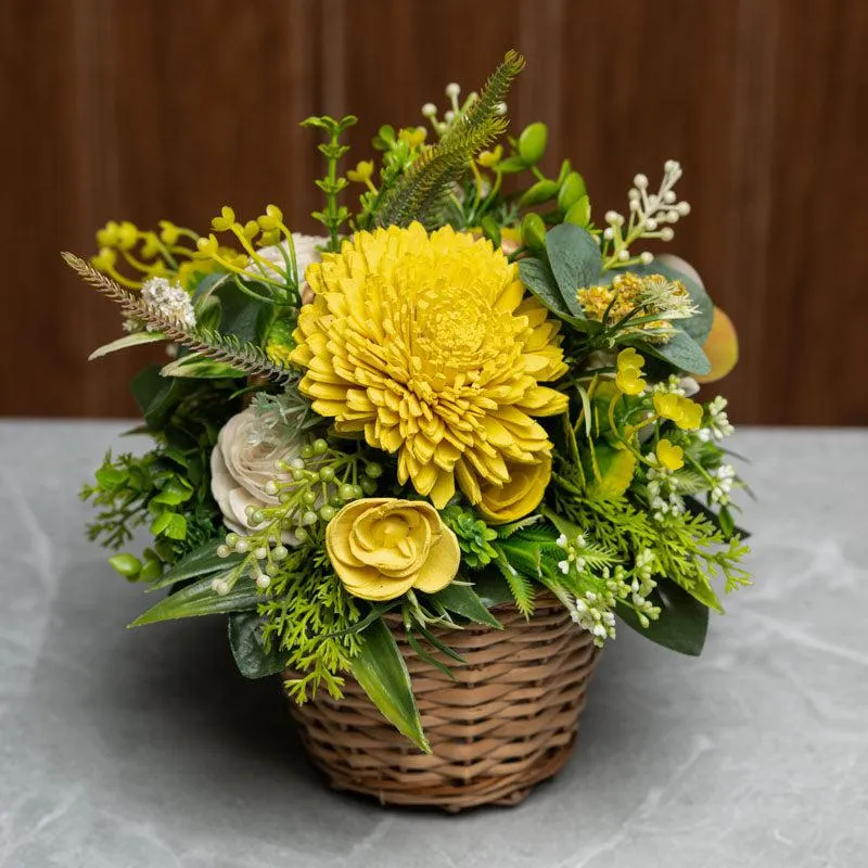 Sunshine Yellow Solawood Floral Basket media 4