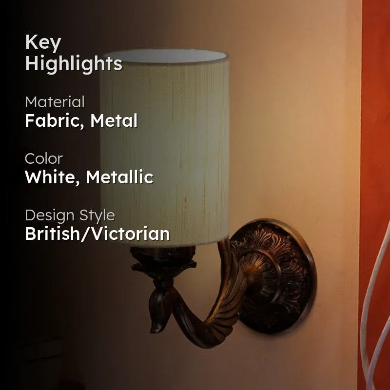 Amro Retro Cylindrical Fabric & Metal Wall Lamp - Off White media 2