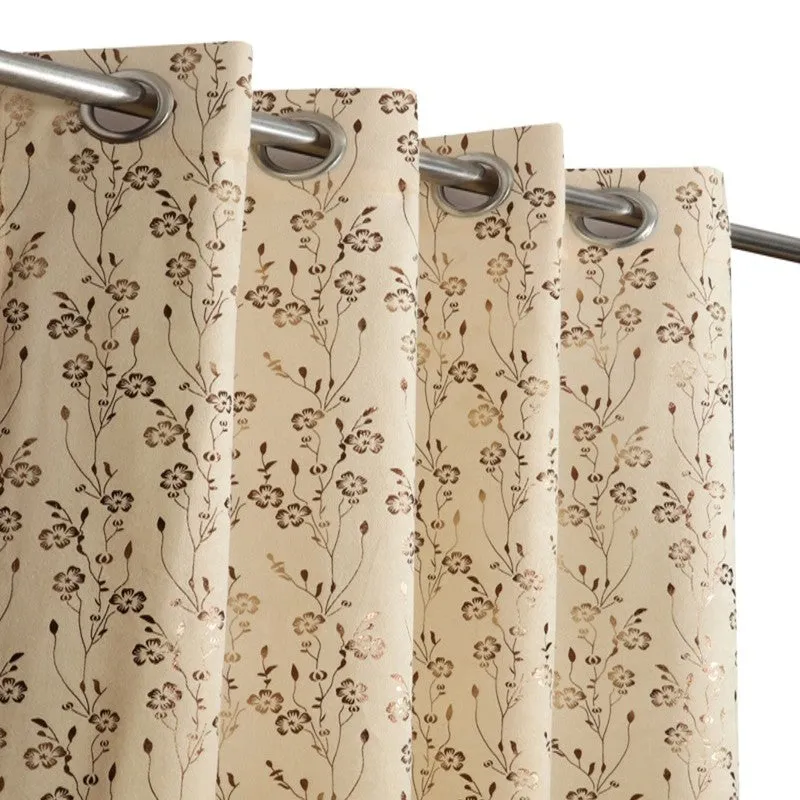 Glow Touch Printed Velvet Curtain - Ivory,Gold media 3