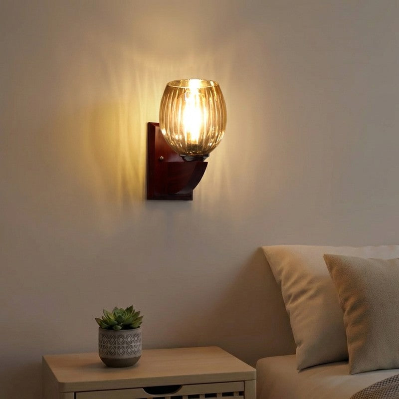 Vintage Glow Wooden Base Glass Wall Lamp