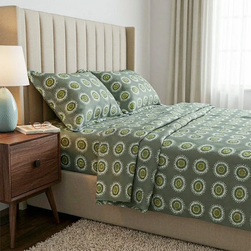 Bijo Ethnic Cotton Bedsheet (Green) - 144 TC media 3