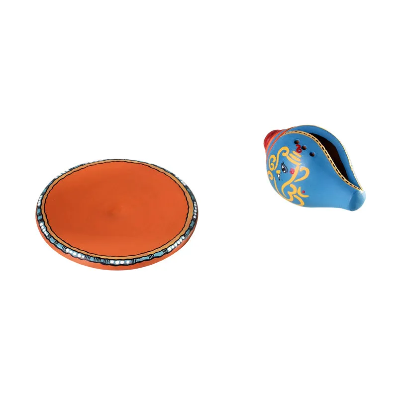 Swastika Conch Incense Holder (Royal Blue) - Two Piece Set media 5