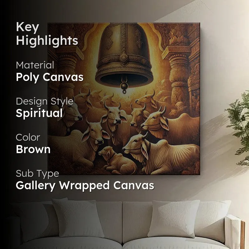 Temple Bell with Resting Cows Poly Canvas Wall Painting media 2
