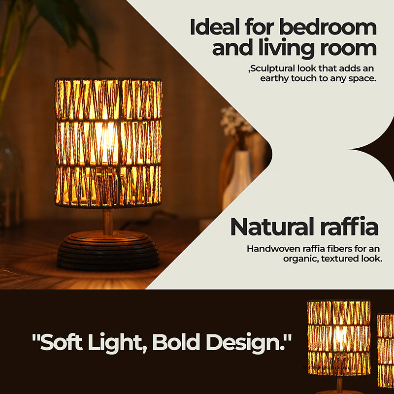 PrismaLit Rattan Mango Wood Table Lamp - Beige media 5