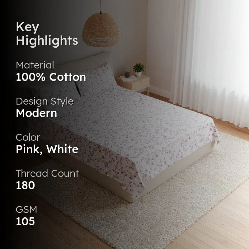 Ramisa Floral Cotton Bedsheet (Pink) - 180 TC media 2