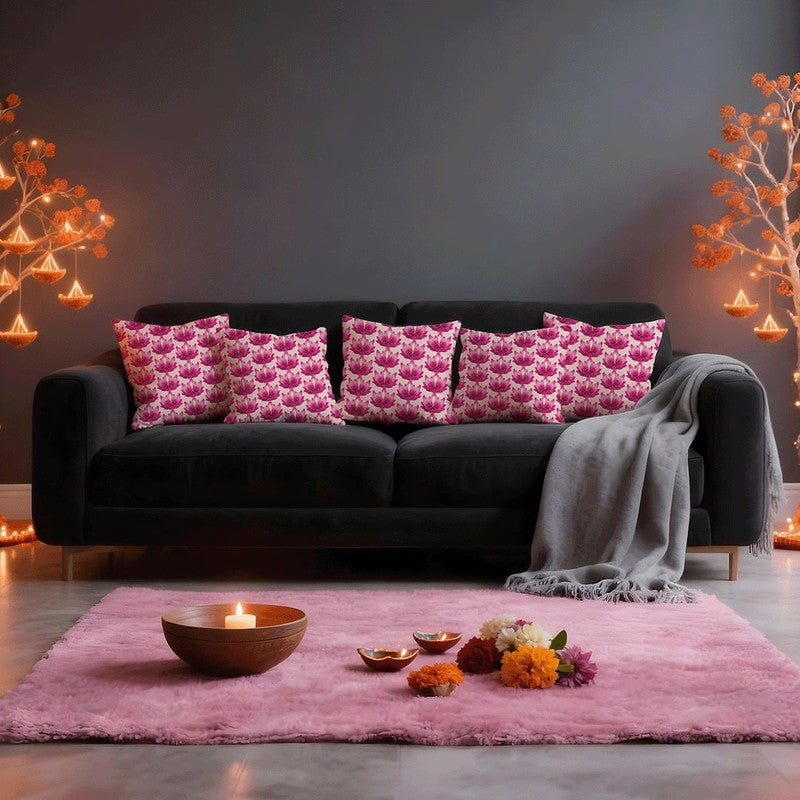 Lotus Bloom Taffeta Silk Cushion Cover - Set Of Five