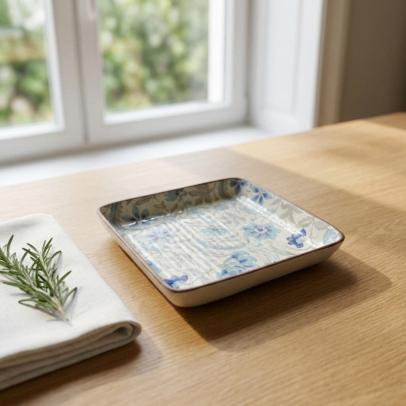 Florale Ceramic Square Platter - Blue