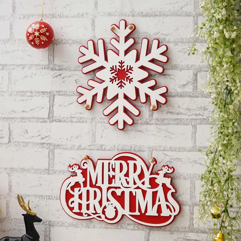 Merry Snowflakes Wood Christmas Wall Hanging media 1