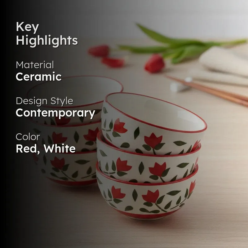 Urban Ceramic Snack Bowls (Red,White, 180 mL Each) - Set Of Six media 2