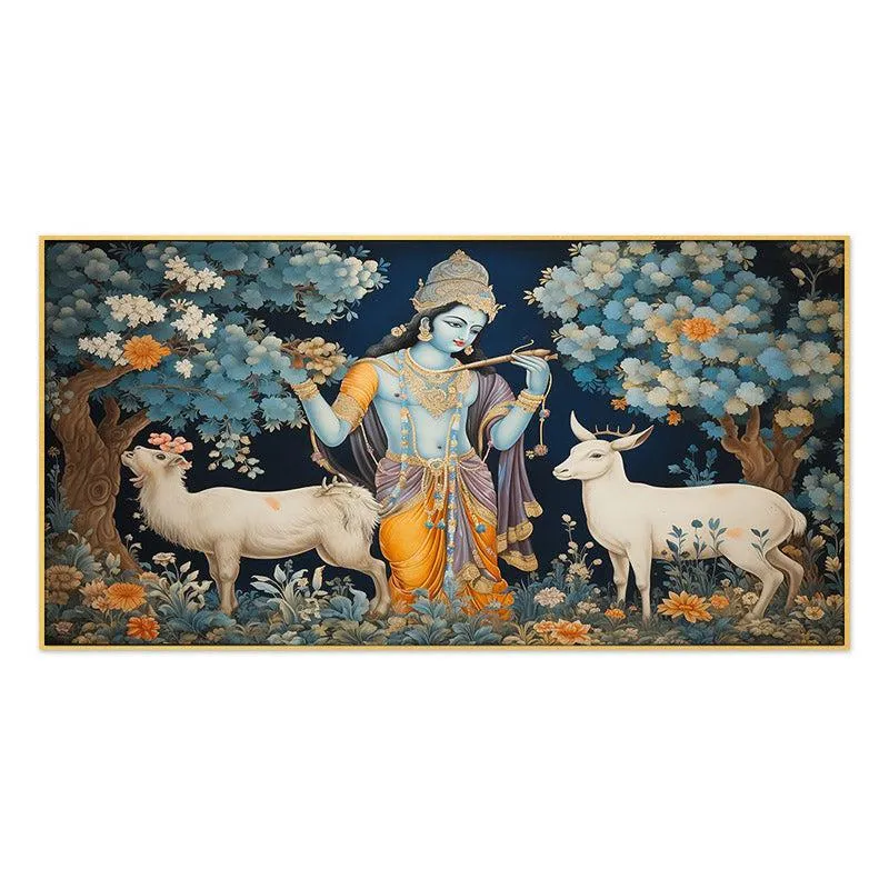 Krishna Bhavana Canvas Wall Painting With Frame media 4
