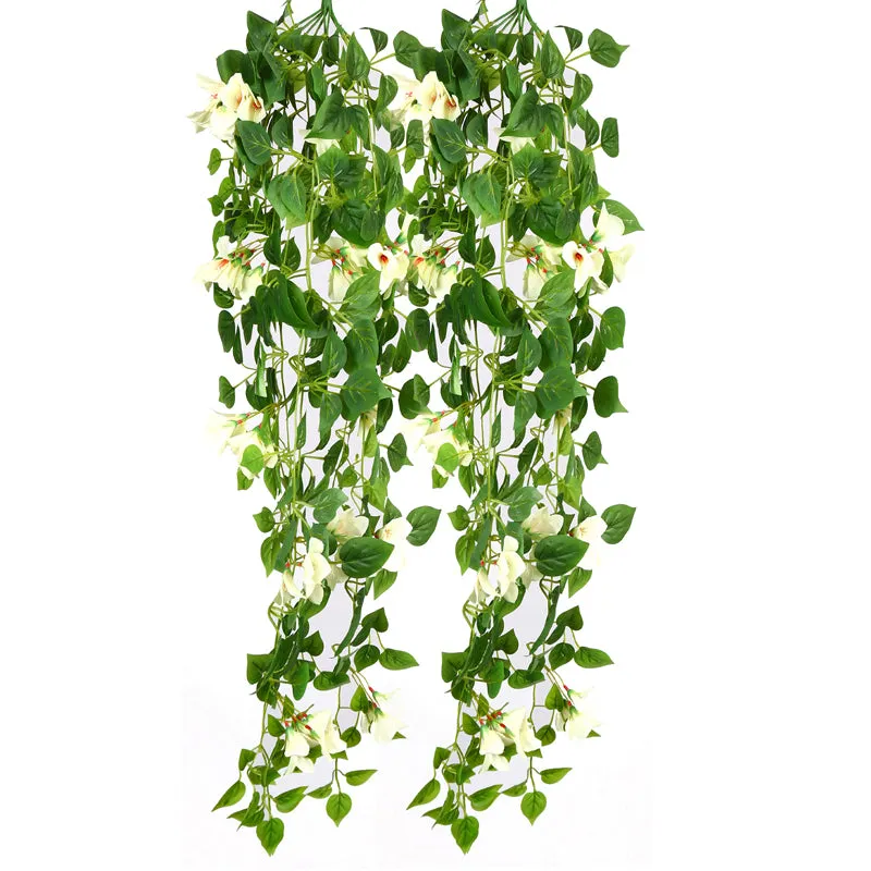 Peternia Artificial Hanging Bougainvillaea Plant - White & Green media 5