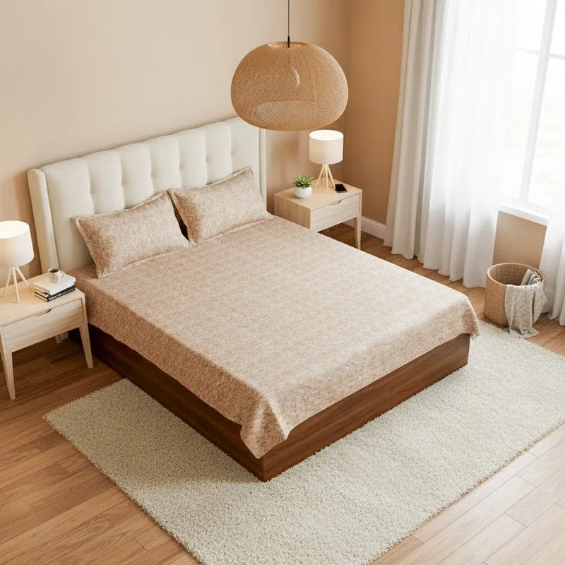 Caravel Floral Cotton Bedsheet (Beige) - 200 TC media 1