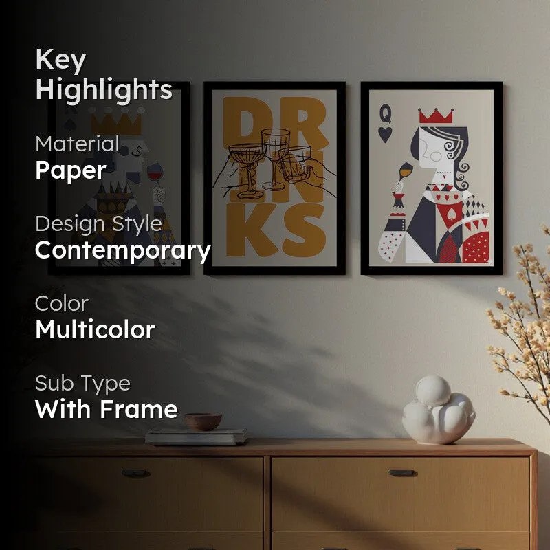 Poker King and Queen Paper Wall Painting With Frame - Set Of Three media 2