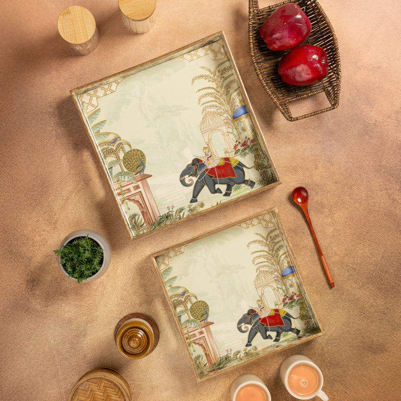 Raj Gaj Square Serving Tray - Set Of Two