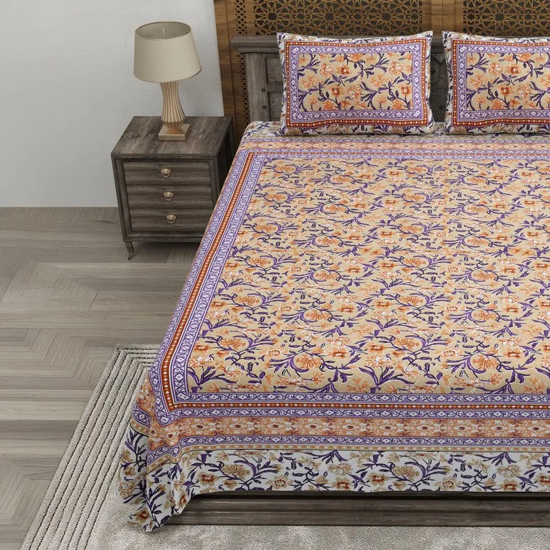 Bloomio Cotton Bedsheet (Beige, Purple, Yellow) - 240 TC media 3