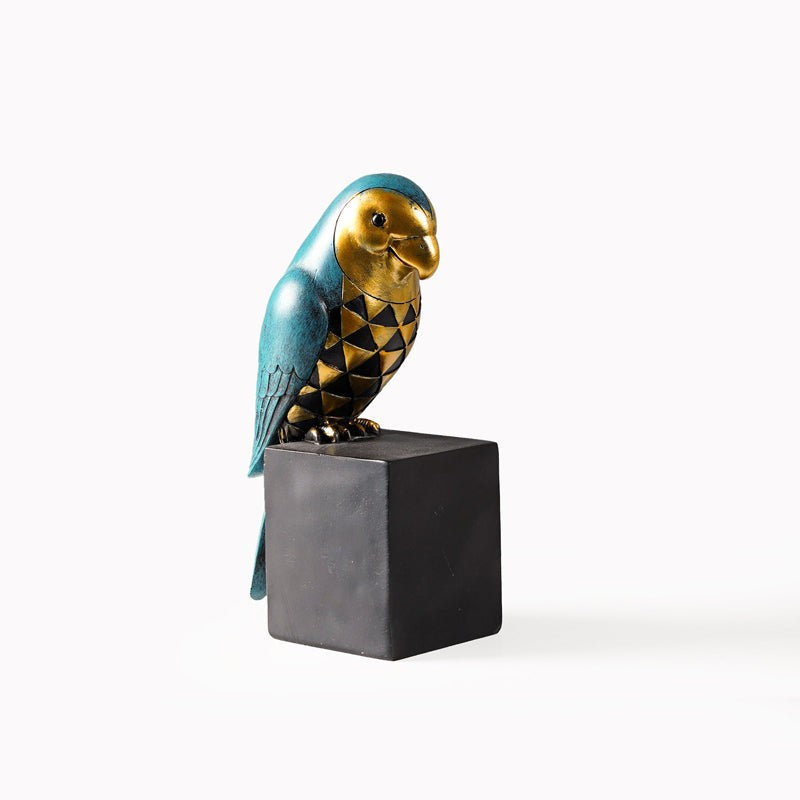 Prismatic Parrot Geometric Painted Resin Showpiece - Blue & Gold media 5
