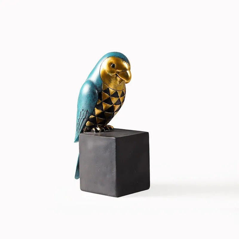 Prismatic Parrot Geometric Painted Resin Showpiece - Blue & Gold media 5