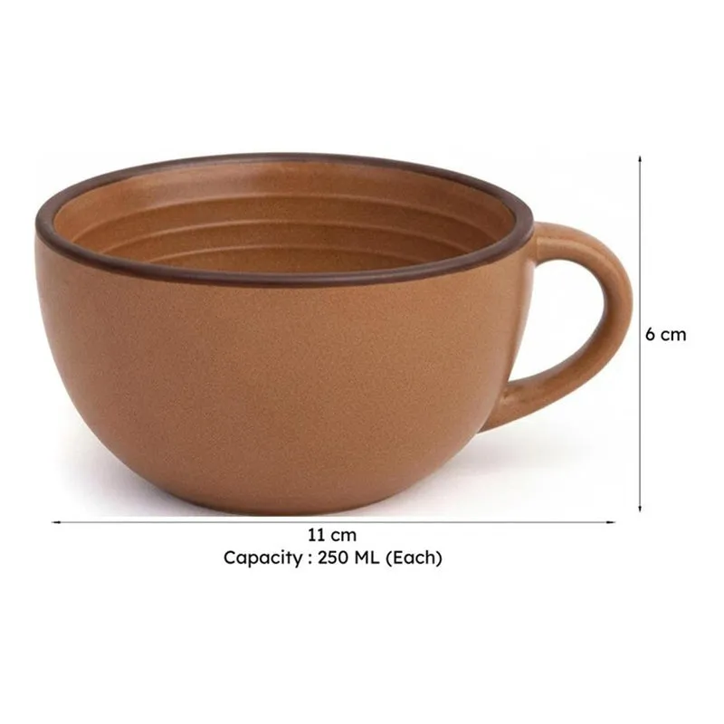 Cuddle Ceramic Tea Cup (250 mL Each),Dark Brown) - Set Of Four media 7