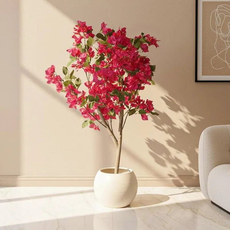Faux Realtouch Bougainvillea Flower With Black Plastic Pot - 3.9 Feet media 1