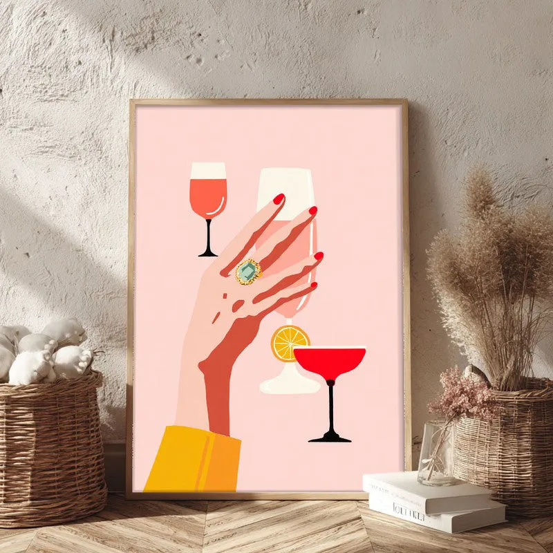 Wineglass Canvas Wall Painting - Brown Frame media 3