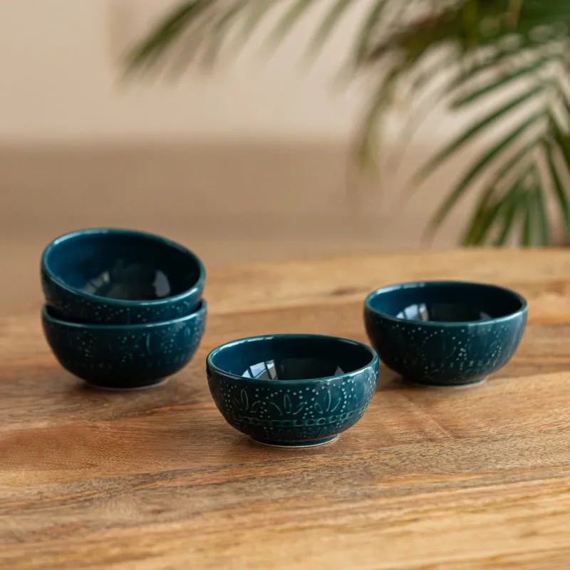 Teal Twinkle Hand Glazed Serving Bowl (120 ML) - Set Of Four media 1